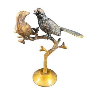 Vintage Brass Love Birds Sitting On The Tree Sculpture Figurine Heavy Figure VTG